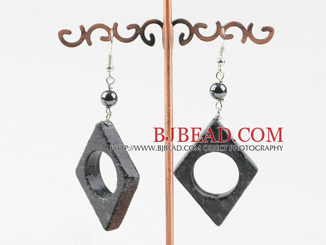 black flower jade earrings with hollow center