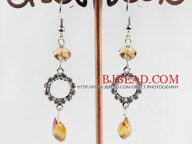 dangling yellow manmade crystal earrings with rhinestone