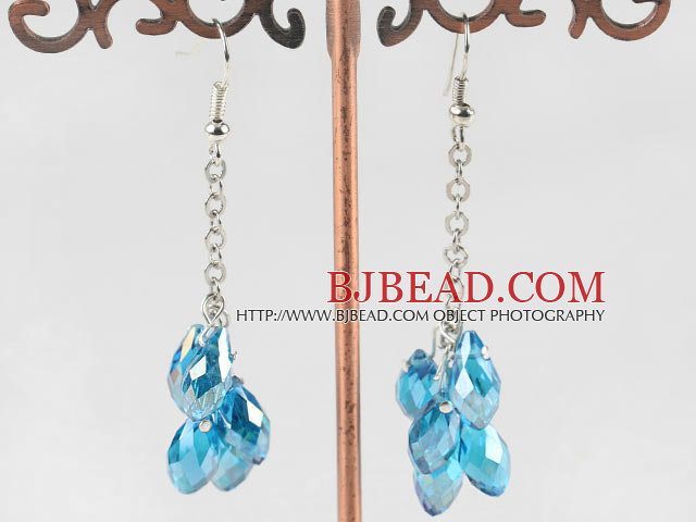 dangling style drop shape sky blue manmade crystal earrings