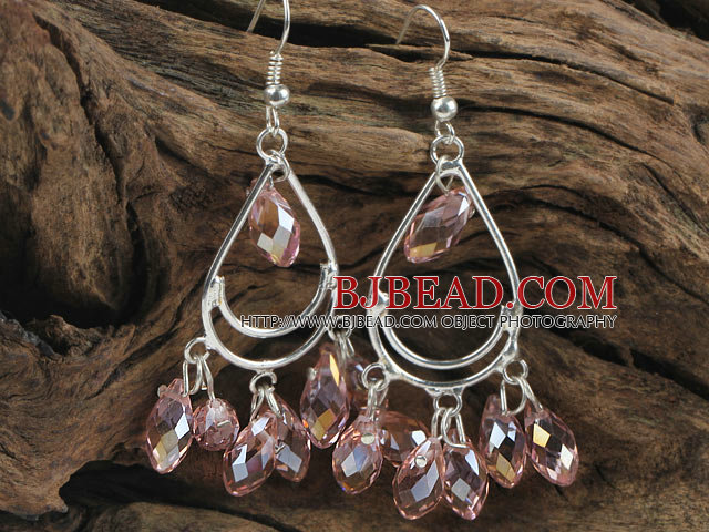 cute drop shape pink manmade crystal earrings