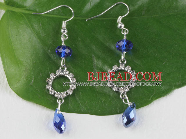 lovely gem blue manmade crystal earrings with rhinestone