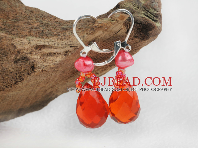 red pearl crystal drop earrings