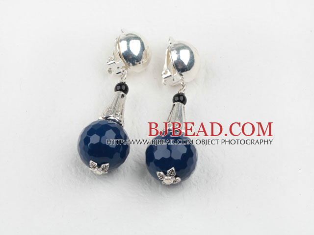 New Design Faceted Blue Agate Clip Earrings