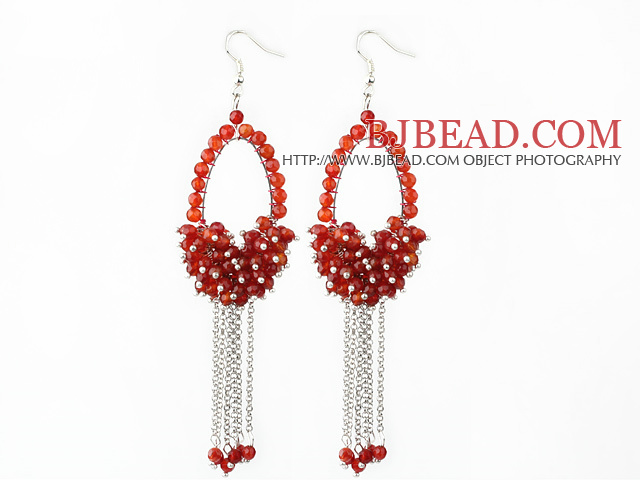 New Style Red Series Faceted Carnelian Tassel Fashion Earrings