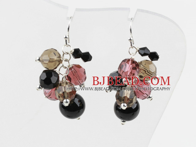 Assorted Multi Color Crystal and Black Agate Earrings