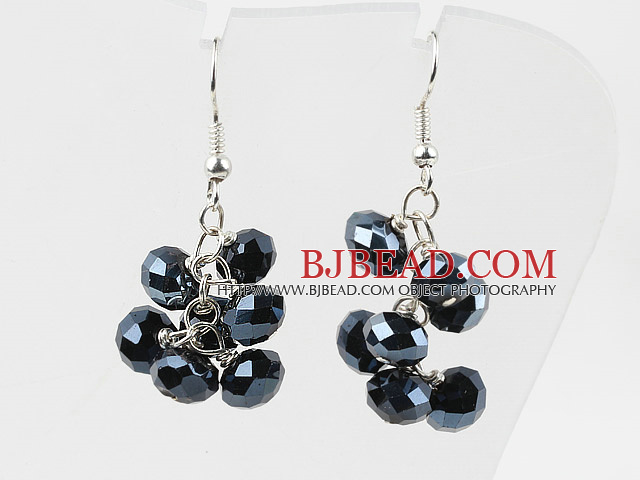 Cluster Style Black Crystal Earrings