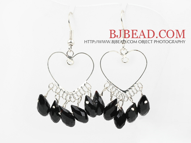 Heart Shape Black Crystal Fashion Earrings