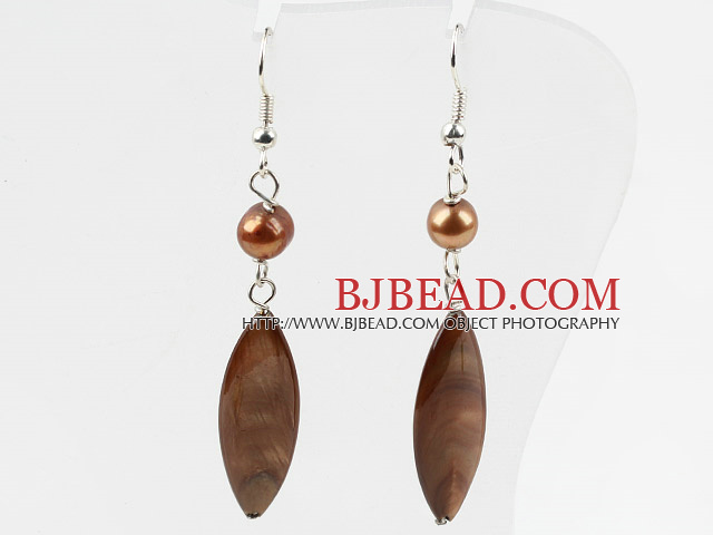 Simple Style Brpwn Freshwater Pearl Shell Earrings