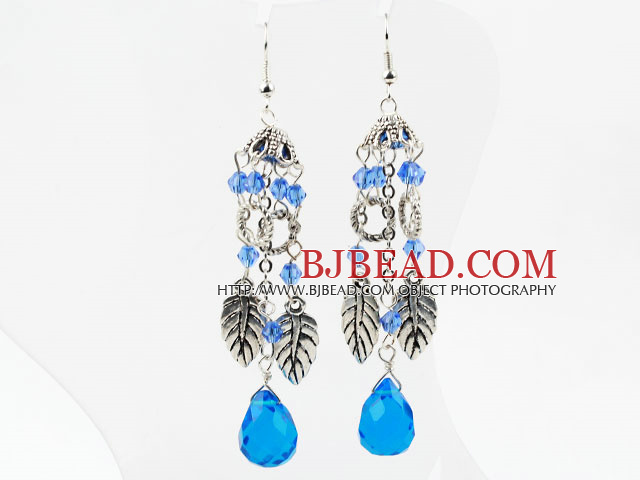 Long Style Blue Crystal Drop Earrings