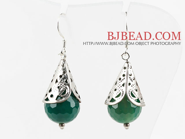 Classic Design Faceted Green Agate Earrings