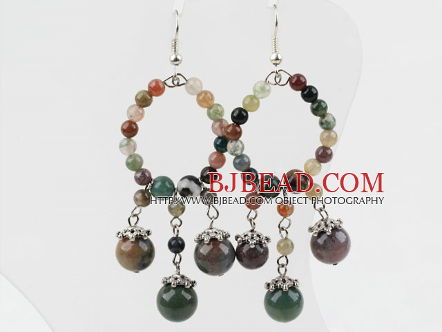 Indian Agate Earrings with big hoop