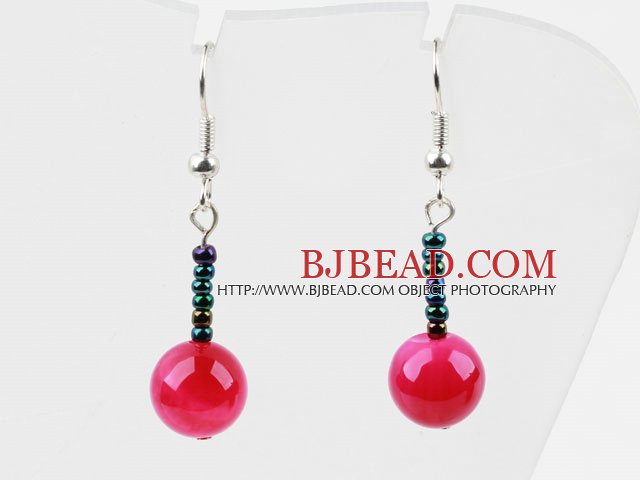 Simple Design Rose Color Agate Dangle Earrings