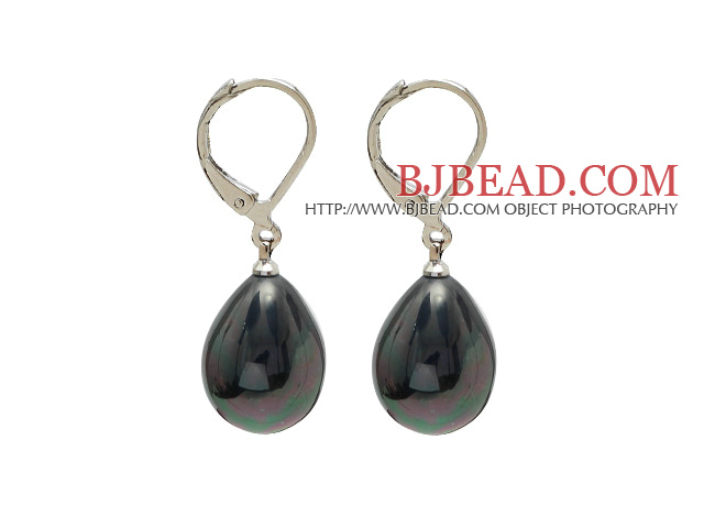 Classic Design Black with Colorful Drop Shape Seashell Earrings