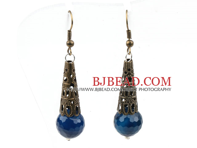 Vintage Style Faceted Blue Agate Earrings