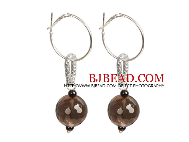 Trendy Style Faceted Smoky Quartz Dangle Earrings with Big Loop Hook