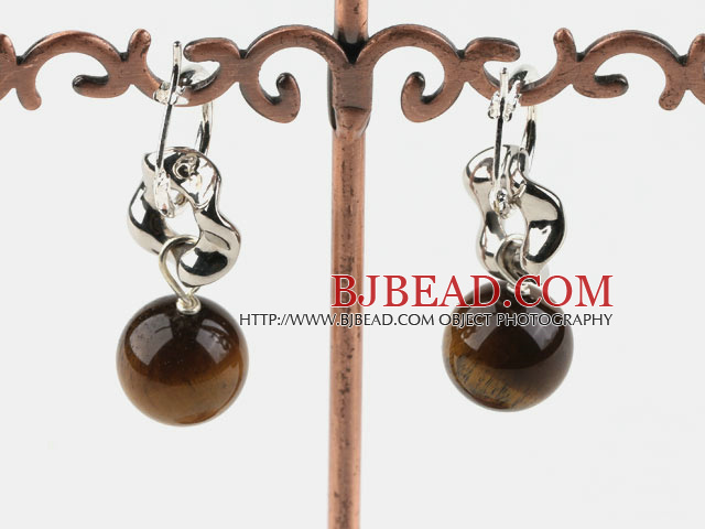 12mm round tiger eyes earrings