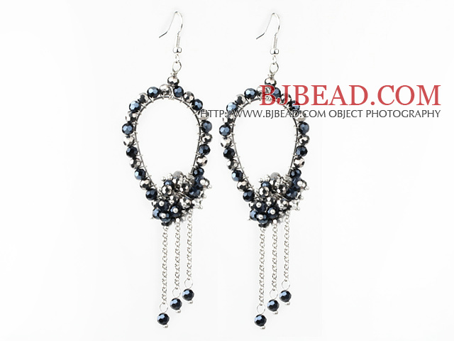 New Style Black Series Black and Gray Crystal Tassel Fashion Earrings