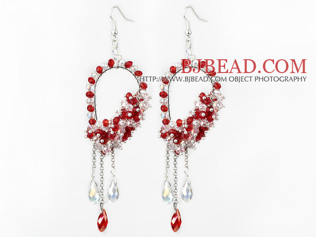 New Style Red Series Red and Clear Crystal Tassel Fashion Earrings