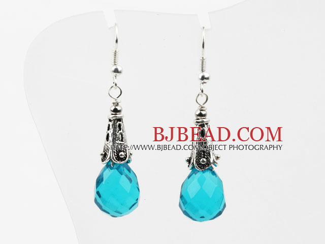 Drop Shape Faceted Lake Blue Crystal Earrings