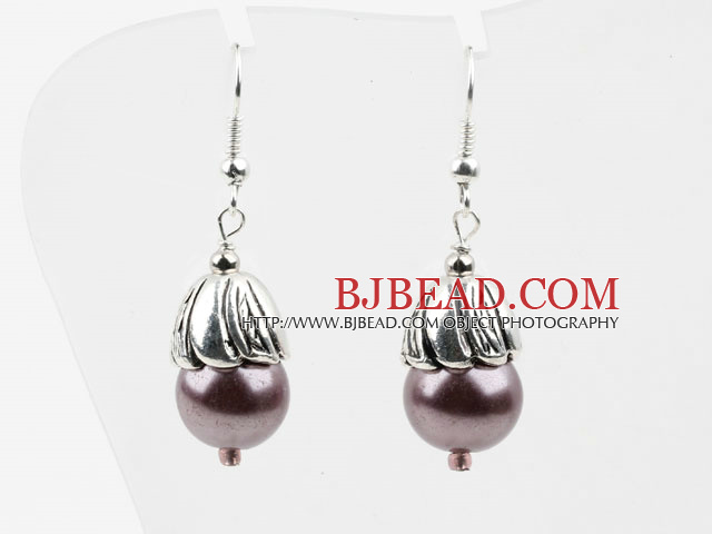 Simple Style Purple Seashell Beads Earrings