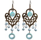Vintage Style Chandelier Shape Light Blue Pearl Shell Dangle Earrings With Heart Shape Bronze Accessory 