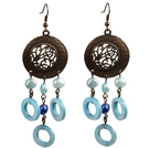 Vintage Style Chandelier Shape Blue Pearl Donut Shape Shell Dangle Earrings 