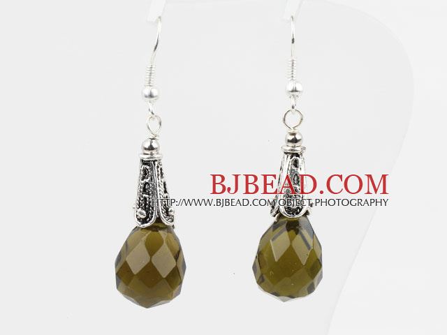 Simple Style Faceted Drop Shape Dark Lemon Color Crystal Earrings