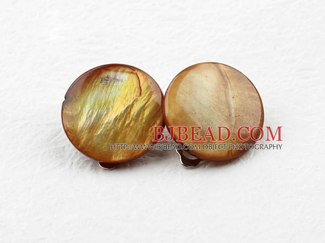 Classic Design Big Style Yellow Brown Color Shell Clip Earrings