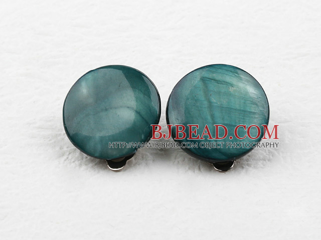 Classic Design Big Style Dark Peacock Color Shell Clip Earrings