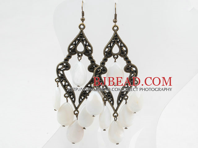 Big Drop Shape White Lip Shell Earrings