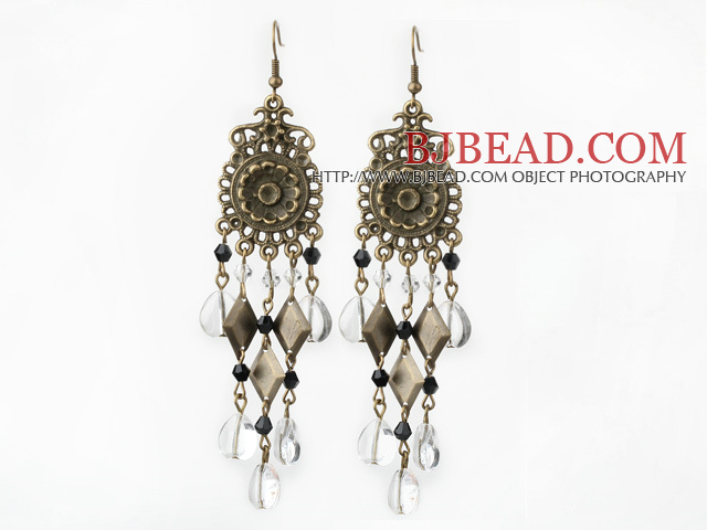 Vintage Style Heart Shape Clear Crystal Dangle Earrings