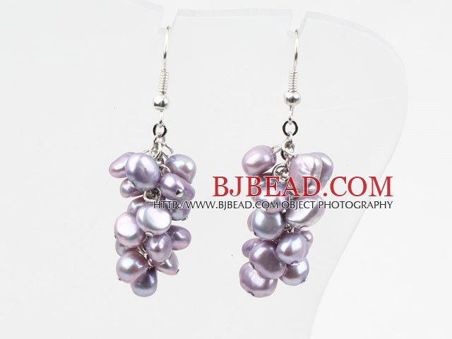 Cluster Style Violet Purple Freshwater Pearl Earrings