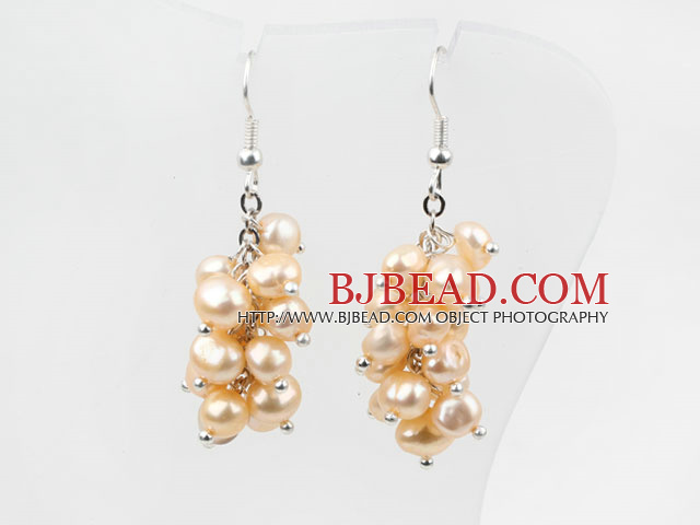 Cluster Style Dyed Beige Color Freshwater Pearl Earrings