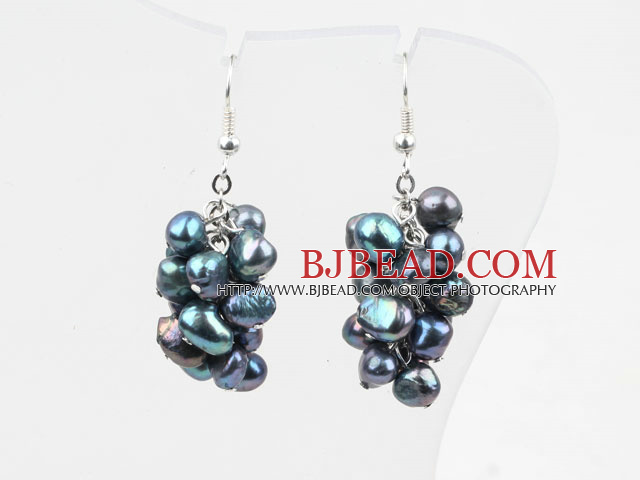 Cluster Style Dyed Black Freshwater Pearl Earrings