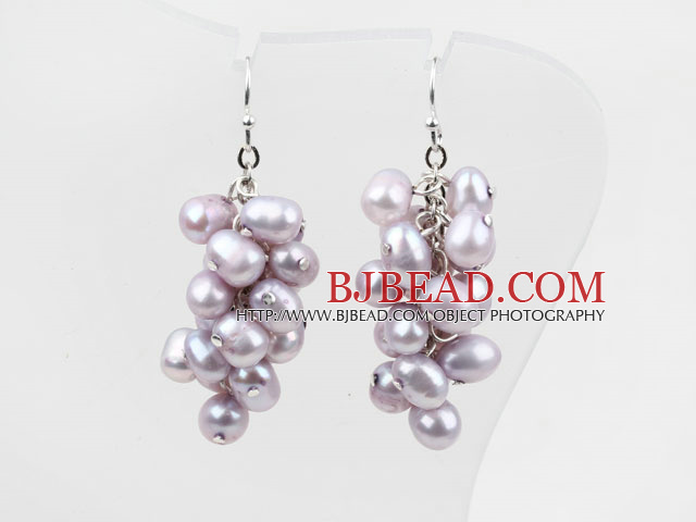Cluster Style Light Purple Top Drilled Freshwater Pearl Earrings