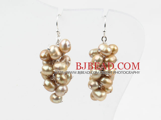 Cluster Style Champagne Color Top Drilled Freshwater Pearl Earrings