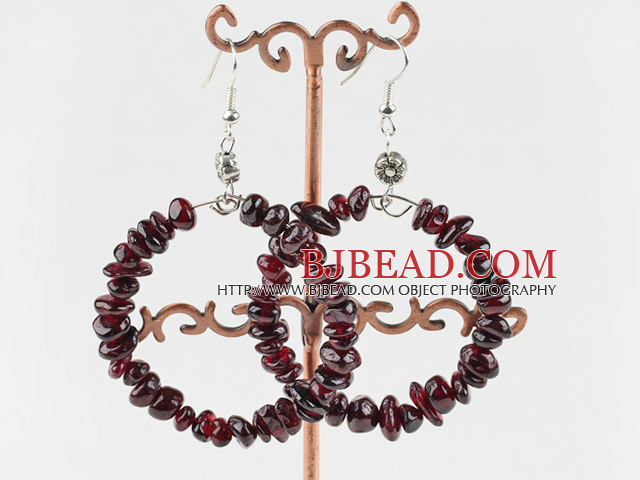 Large-diameter circle fashion garnet earrings