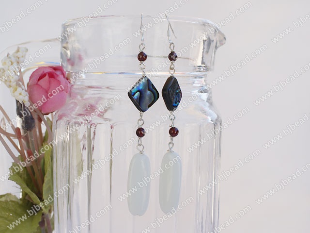 garnet abalone white poecelain earrings