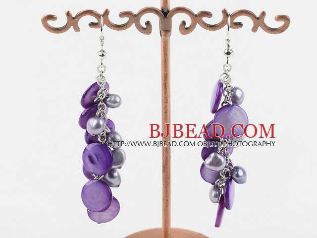 dyed purple pearl shell earrings