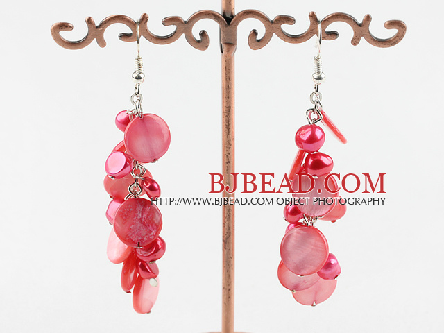 dyed red and shell earrings