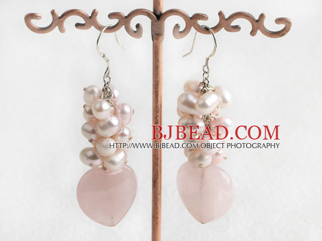 dyed pink pearl and rose quartz earrings