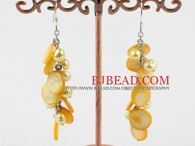 dyed yellow pearl shell earrings