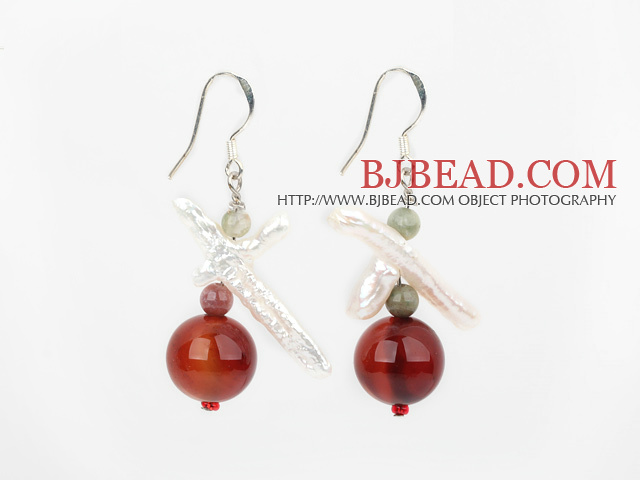 cross pearl and agate earrings