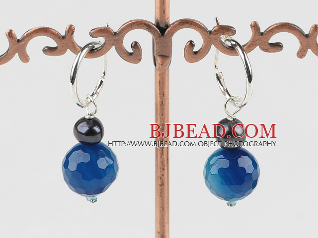 cute blue agate black pearl earrings