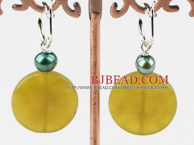 green pearl and olive jade earrings