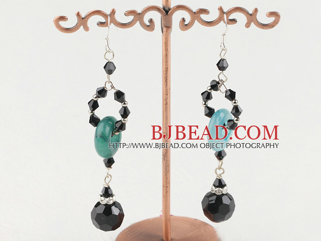 black crystal and blue jade earrings