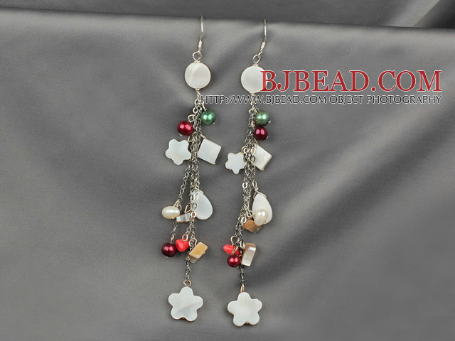 multi stone and shell earrings