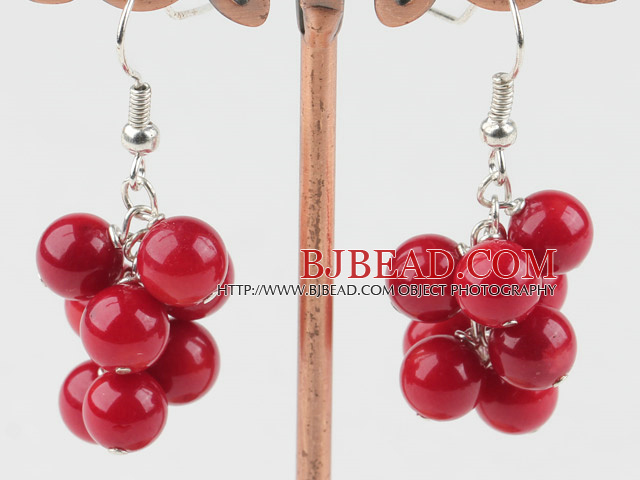 6mm round red coral earrings