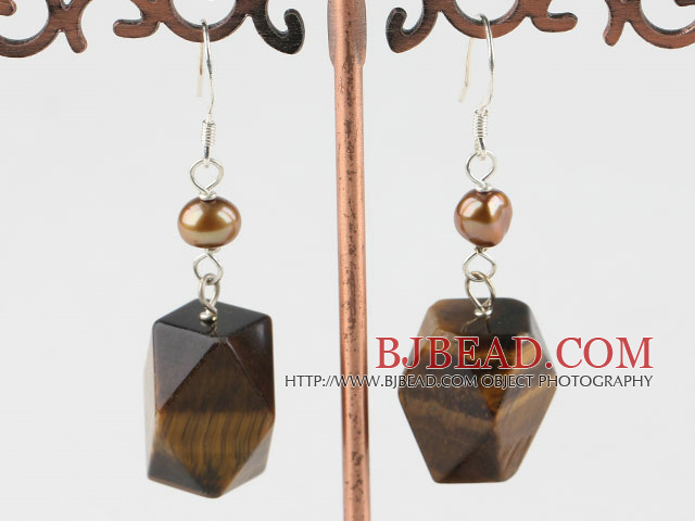 brown pearl tiger eye earrings