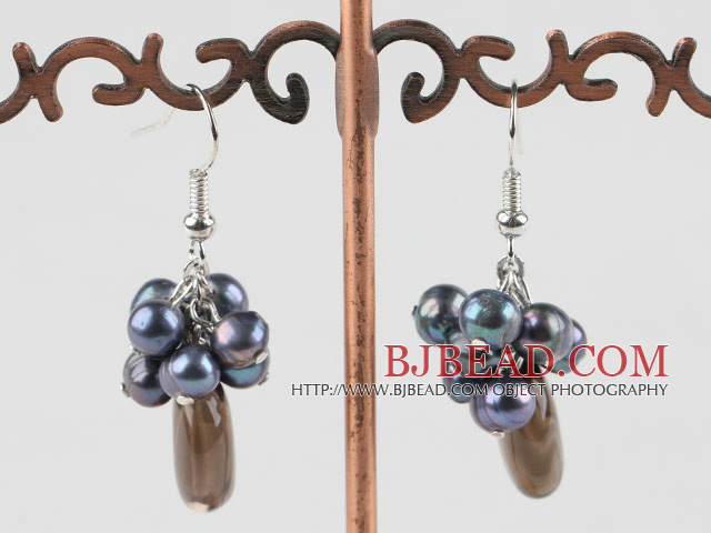 black pearl and smoky quartze earrings